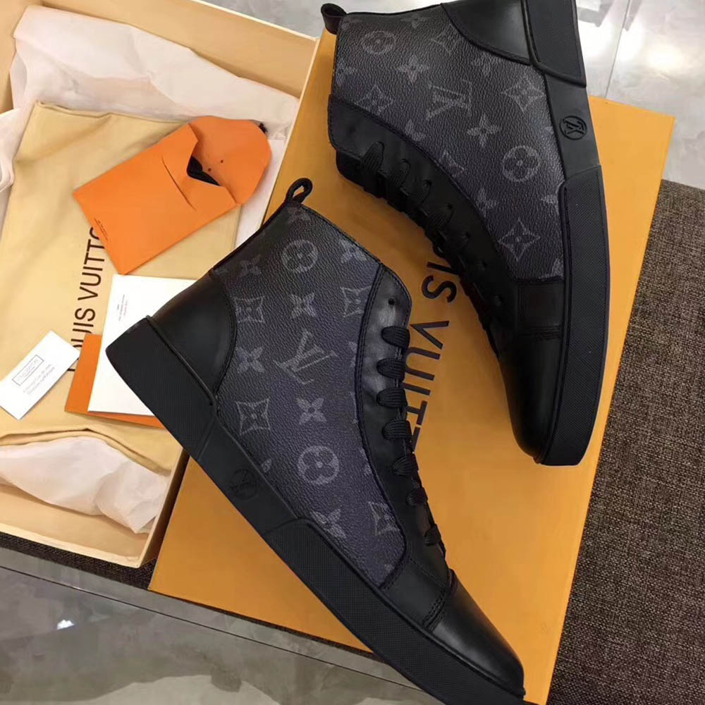 Louis Vuitton Black Leather High Top Sneakers - EUR FASHION