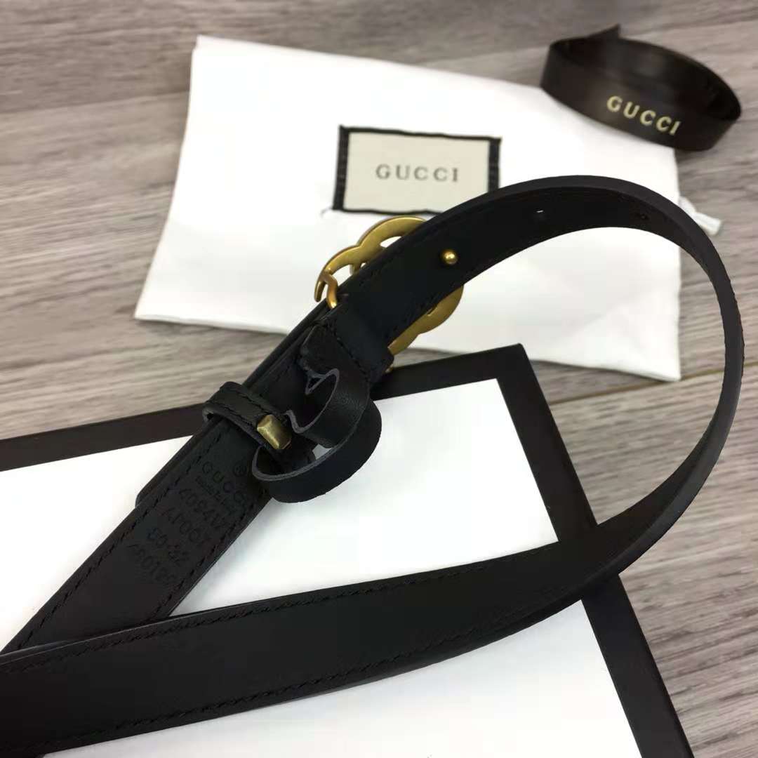 Gucci Leather Black Belt With Double G Golden Buckle (2CM) - EUR FASHION