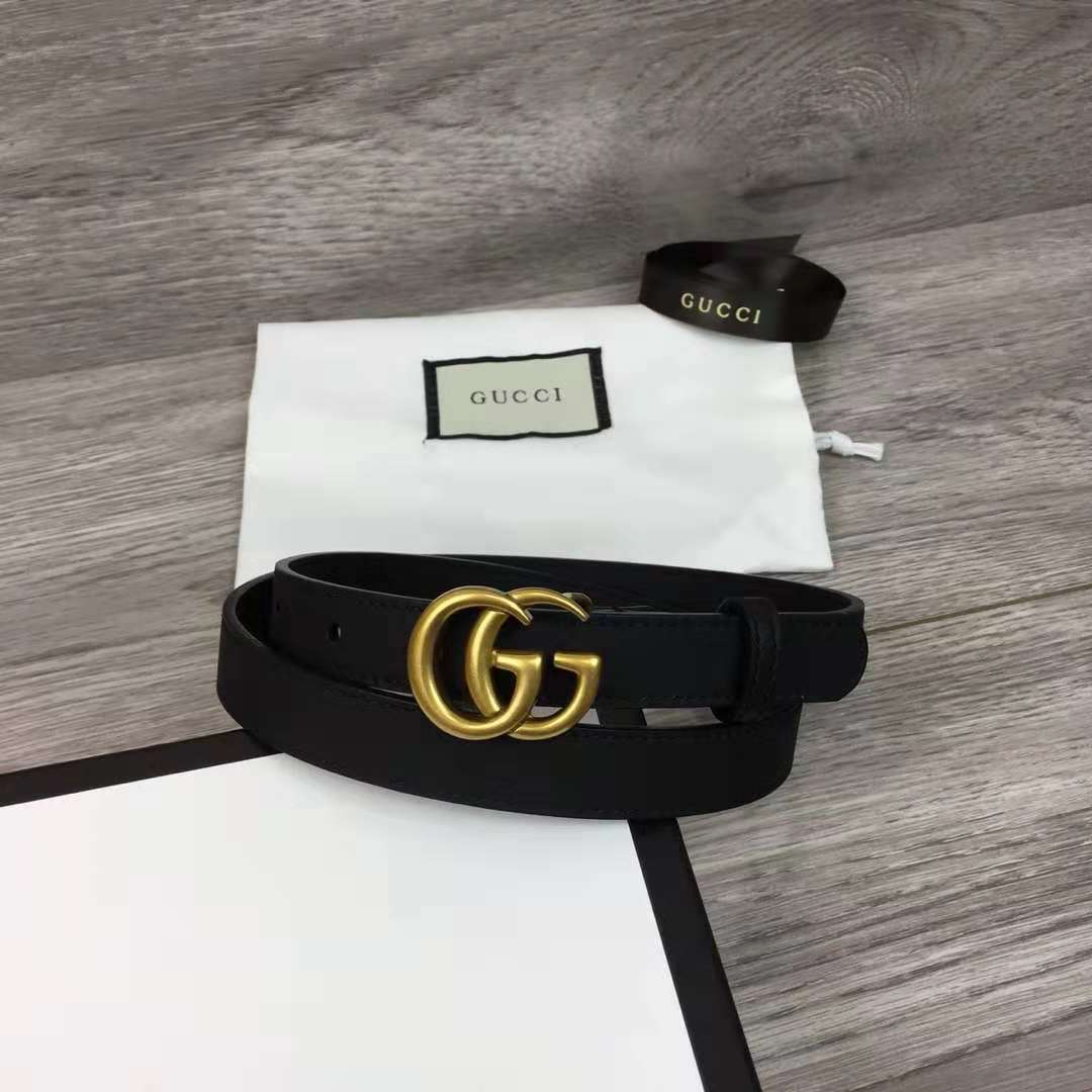 Gucci Leather Black Belt With Double G Golden Buckle (2CM) - EUR FASHION