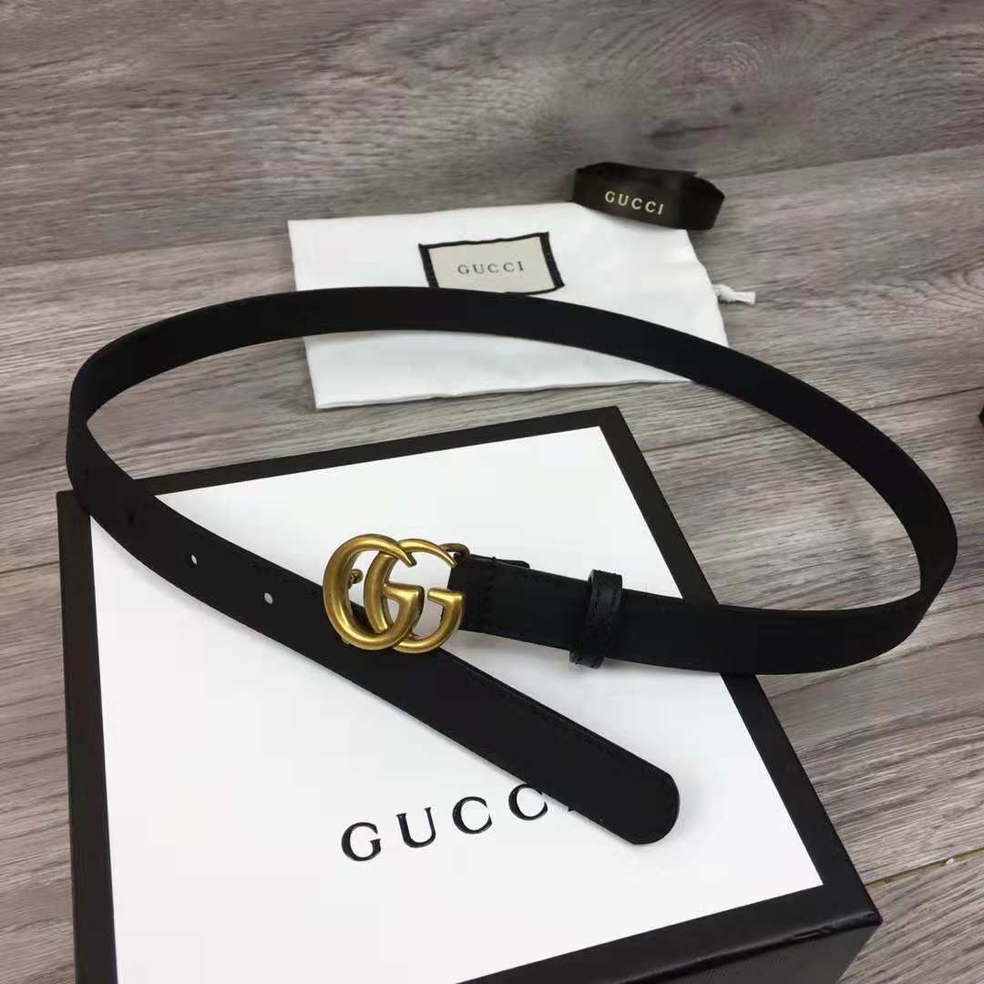 Gucci Leather Black Belt With Double G Golden Buckle (2CM) - EUR FASHION