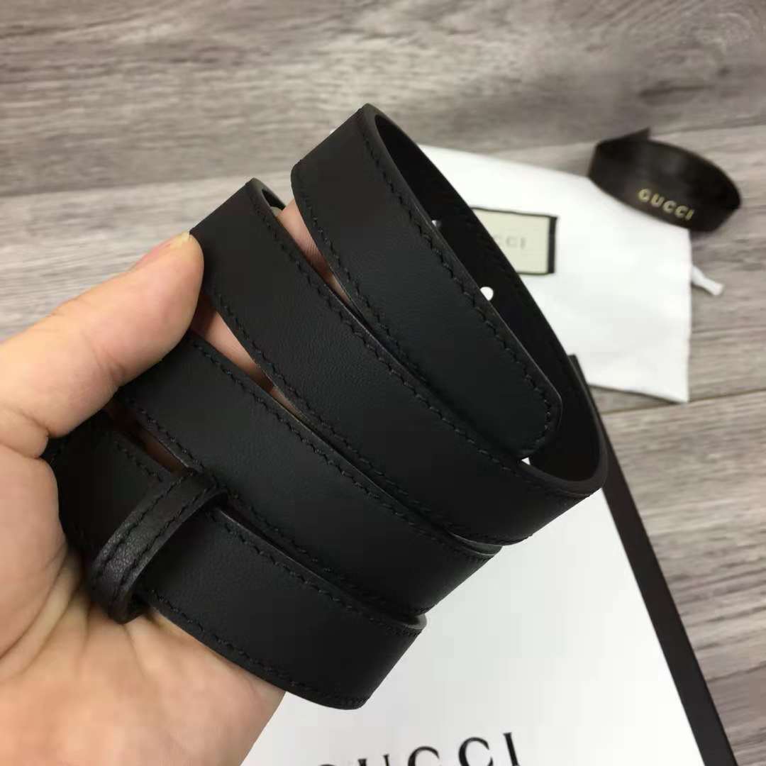 Gucci Leather Black Belt With Double G Golden Buckle (2CM) - EUR FASHION