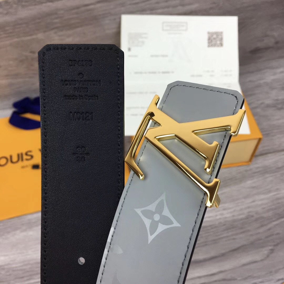 Louis Vuitton Grey 40MM Reversible Belt (Gold Buckle) - EUR FASHION