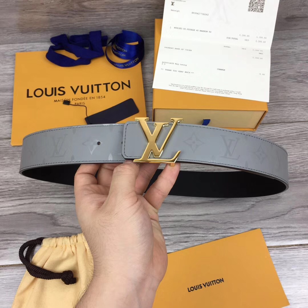 Louis Vuitton Grey 40MM Reversible Belt (Gold Buckle) - EUR FASHION