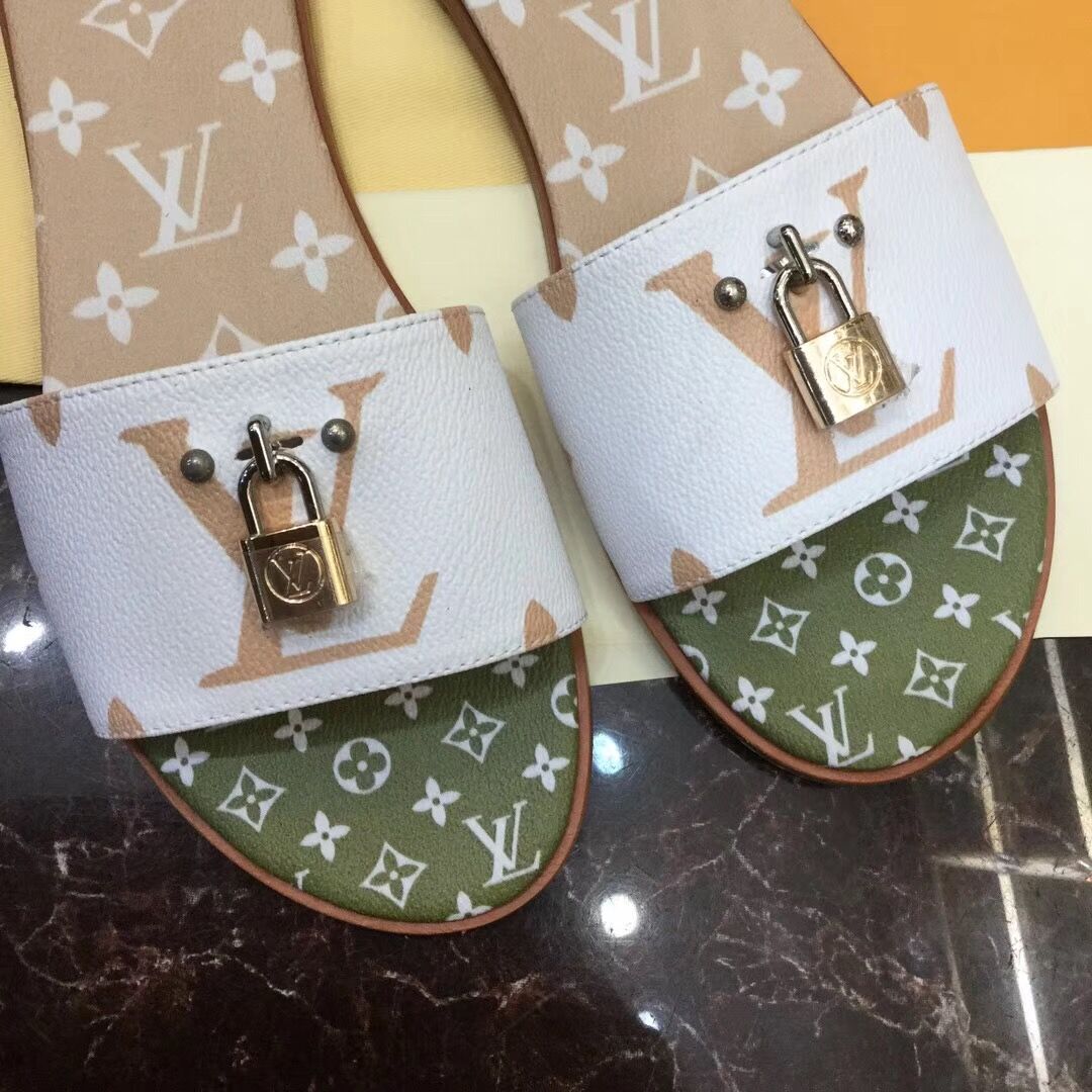 Louis Vuitton Lock It Flat Mule In White/ Moka Brown - EUR FASHION