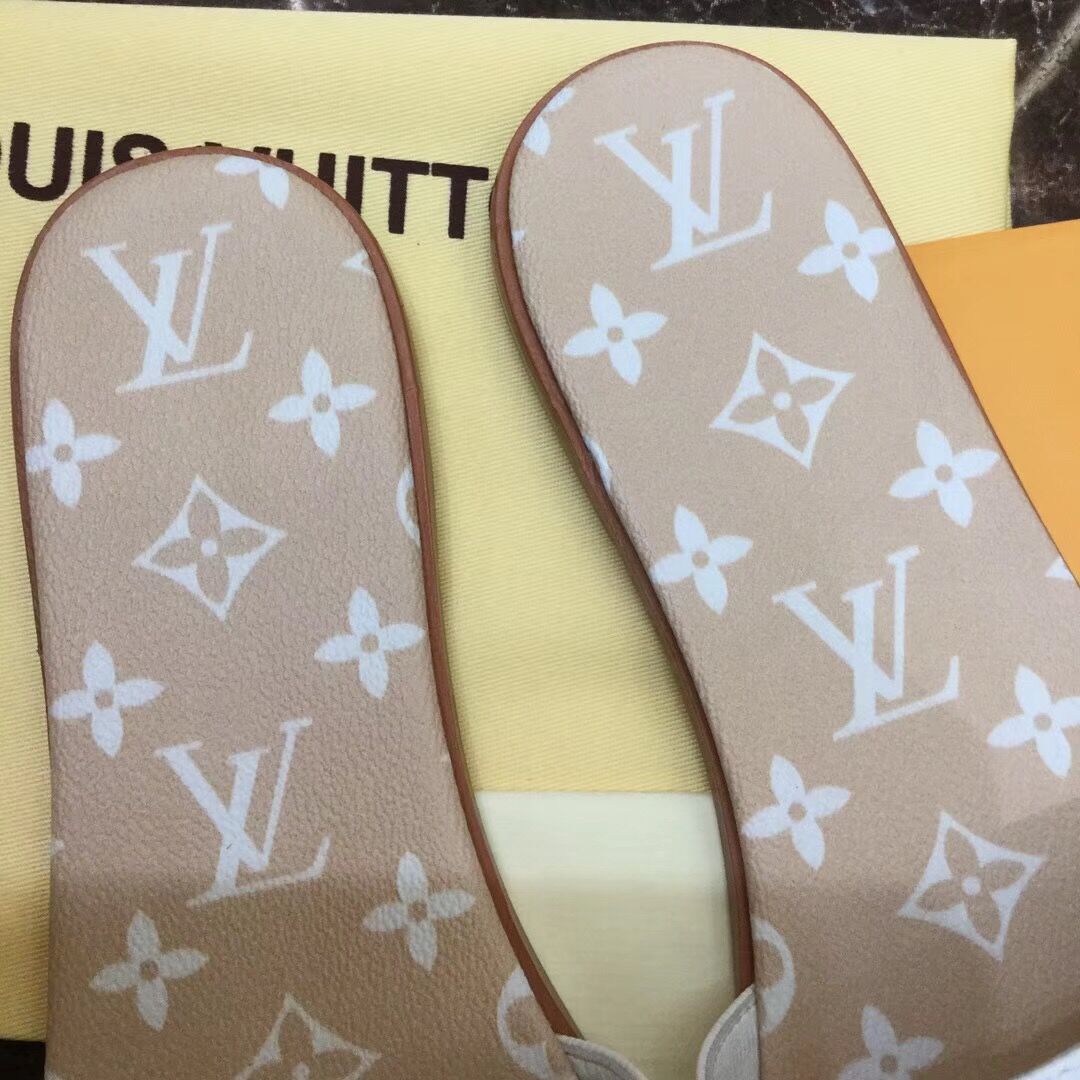 Louis Vuitton Lock It Flat Mule In White/ Moka Brown - EUR FASHION