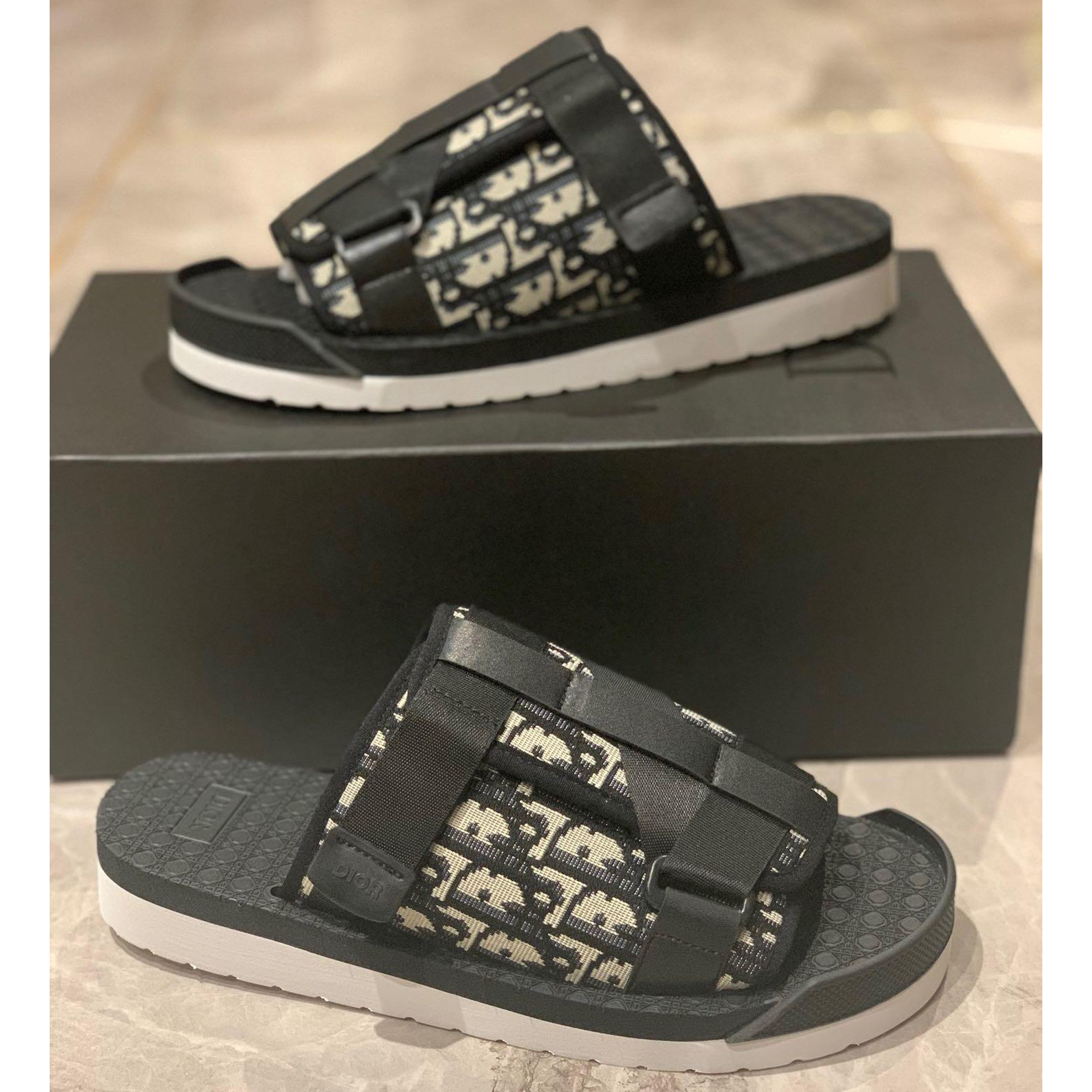 Dior Black Oblique Neoprene Slippers - EUR FASHION