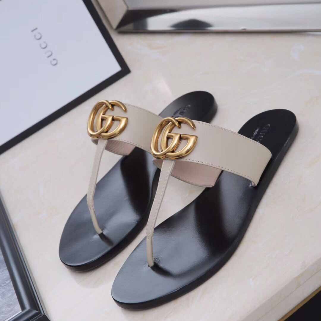 Gucci Leather Thong Sandal With Double G - EUR FASHION
