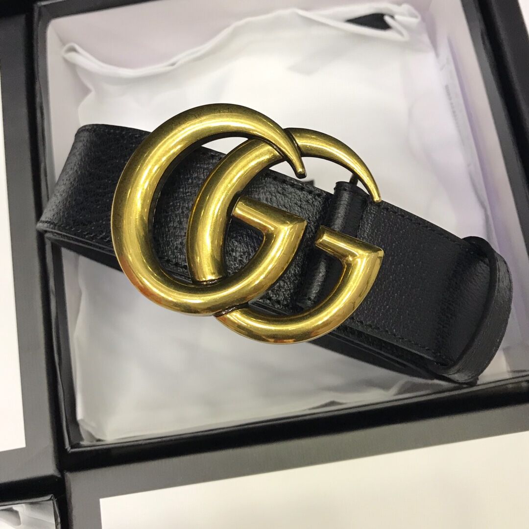Gucci Leather Black Belt With Double G Golden Buckle  - EUR FASHION