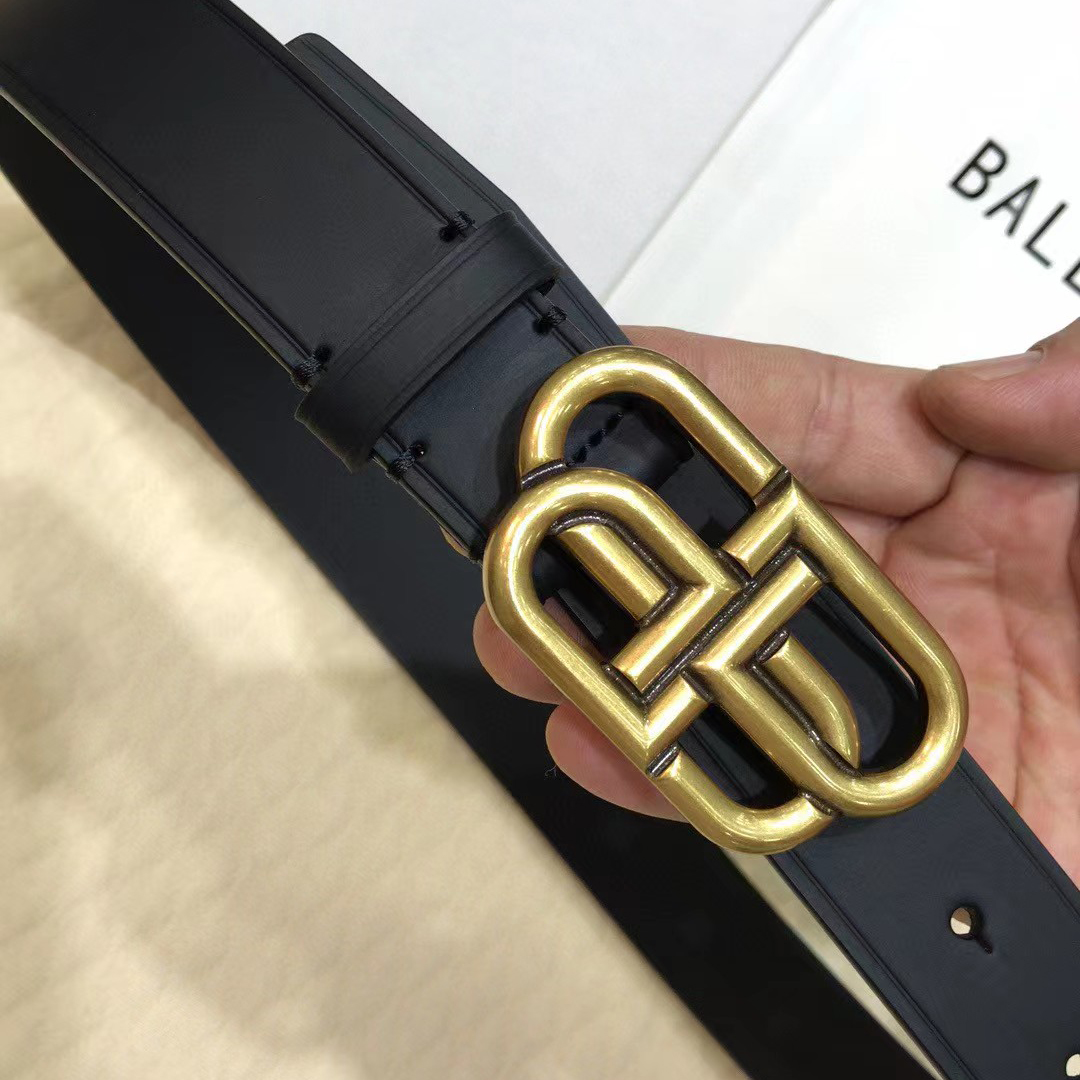 Balenciaga Black Bb Belt With Golden Buckle - EUR FASHION