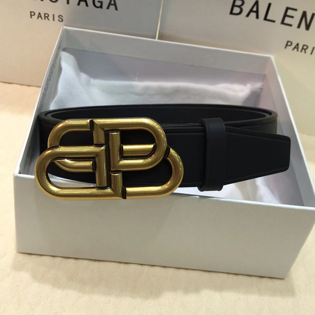 Balenciaga Black Bb Belt With Golden Buckle - EUR FASHION