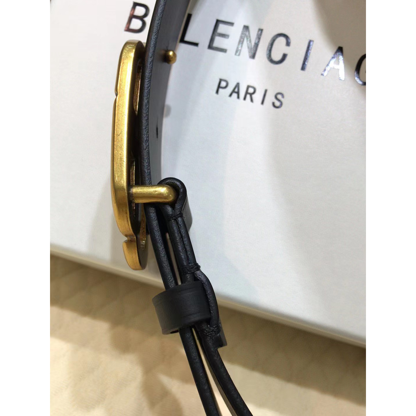Balenciaga Black Bb Belt With Golden Buckle - EUR FASHION