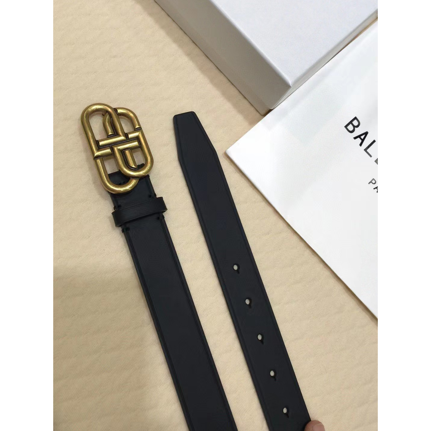 Balenciaga Black Bb Belt With Golden Buckle - EUR FASHION