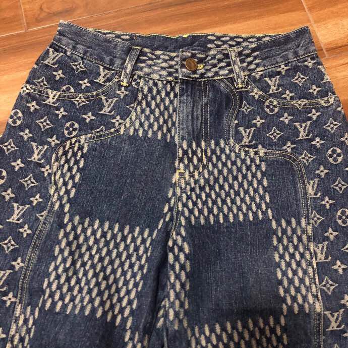 Louis Vuitton Giant Damier Waves Monogram Denim Jeans Blue - EUR FASHION