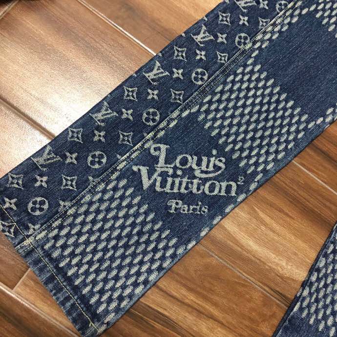 Louis Vuitton Giant Damier Waves Monogram Denim Jeans Blue - EUR FASHION