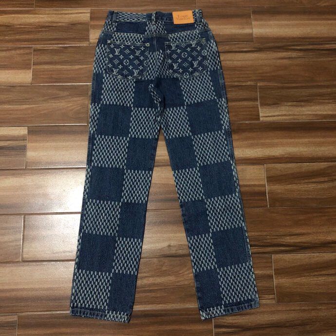 Louis Vuitton Giant Damier Waves Monogram Denim Jeans Blue - EUR FASHION