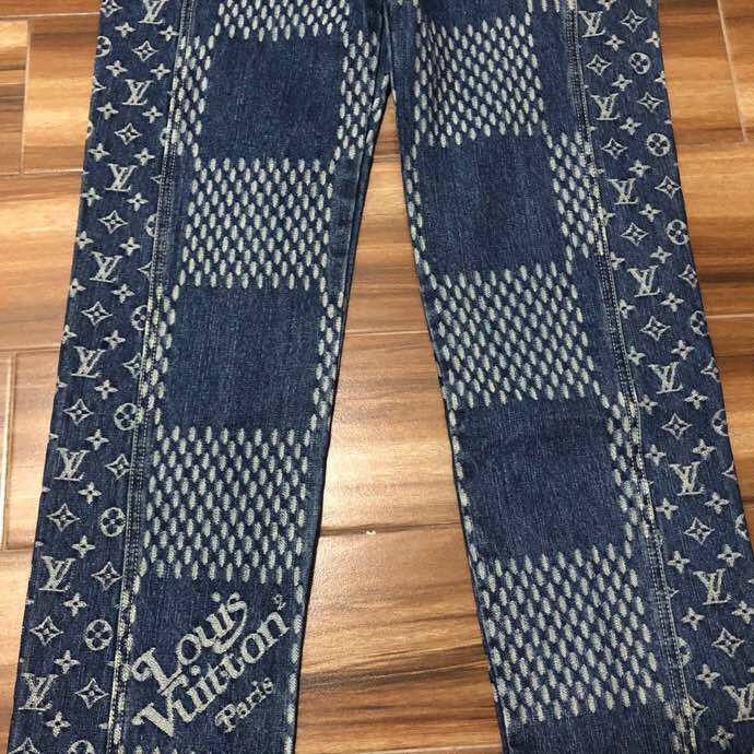 Louis Vuitton Giant Damier Waves Monogram Denim Jeans Blue - EUR FASHION