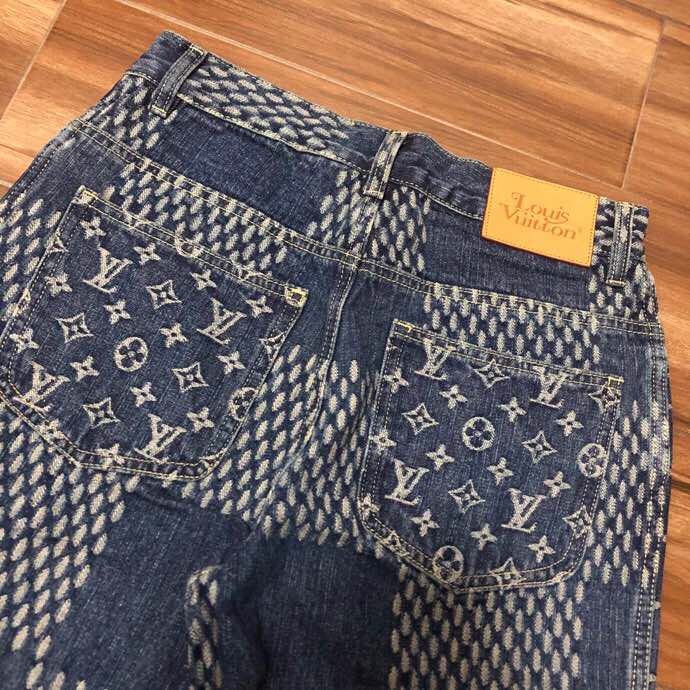 Louis Vuitton Giant Damier Waves Monogram Denim Jeans Blue - EUR FASHION