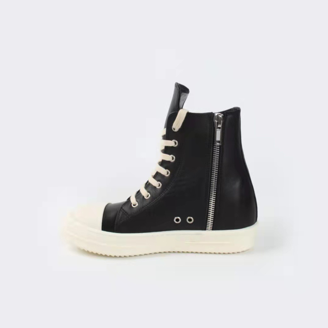 Rick Owens Black Leather High Top Sneakers - EUR FASHION