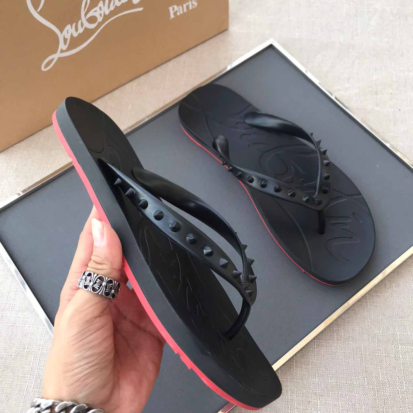 Christian Louboutin CL Loubi Flip Black PVC - EUR FASHION