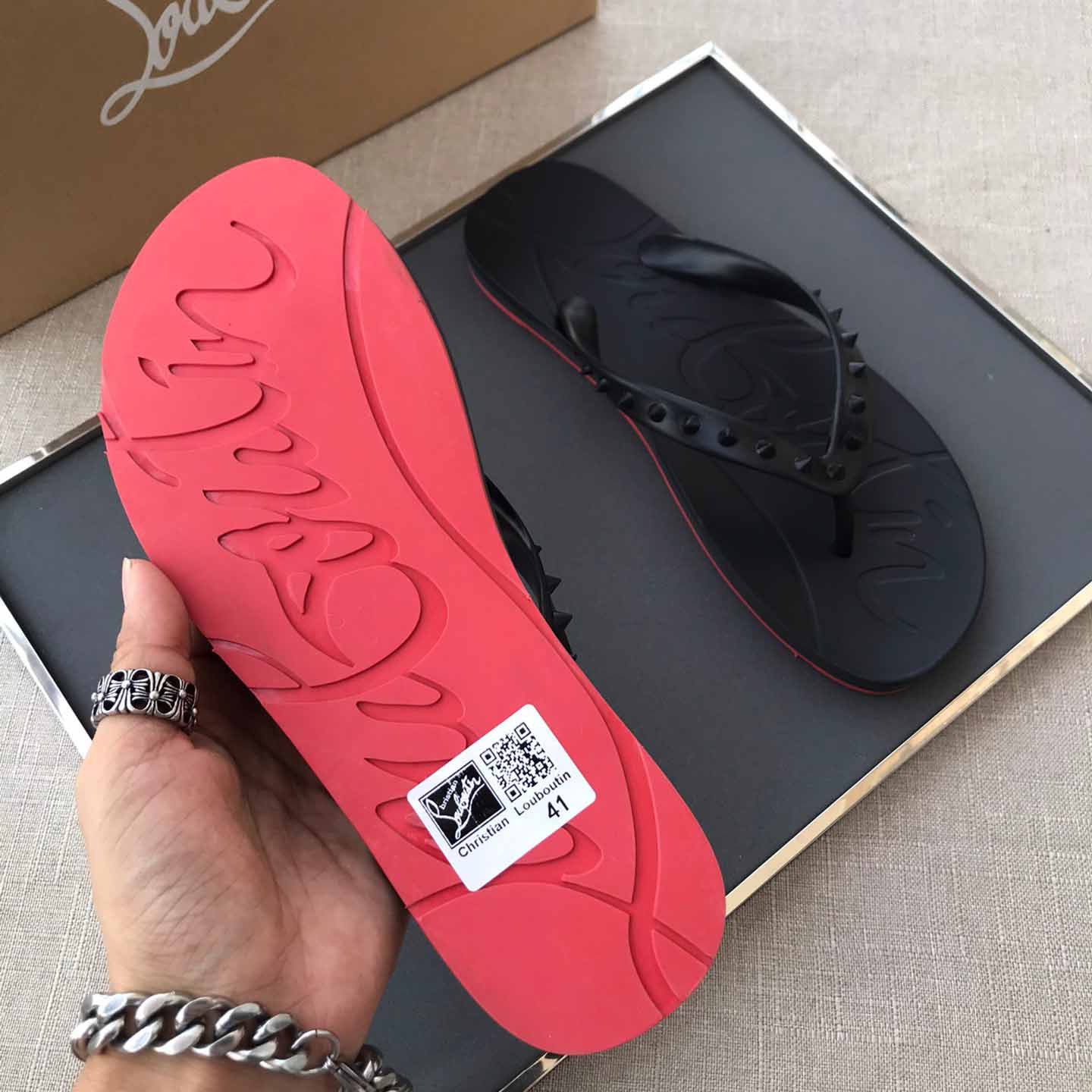 Christian Louboutin CL Loubi Flip Black PVC - EUR FASHION