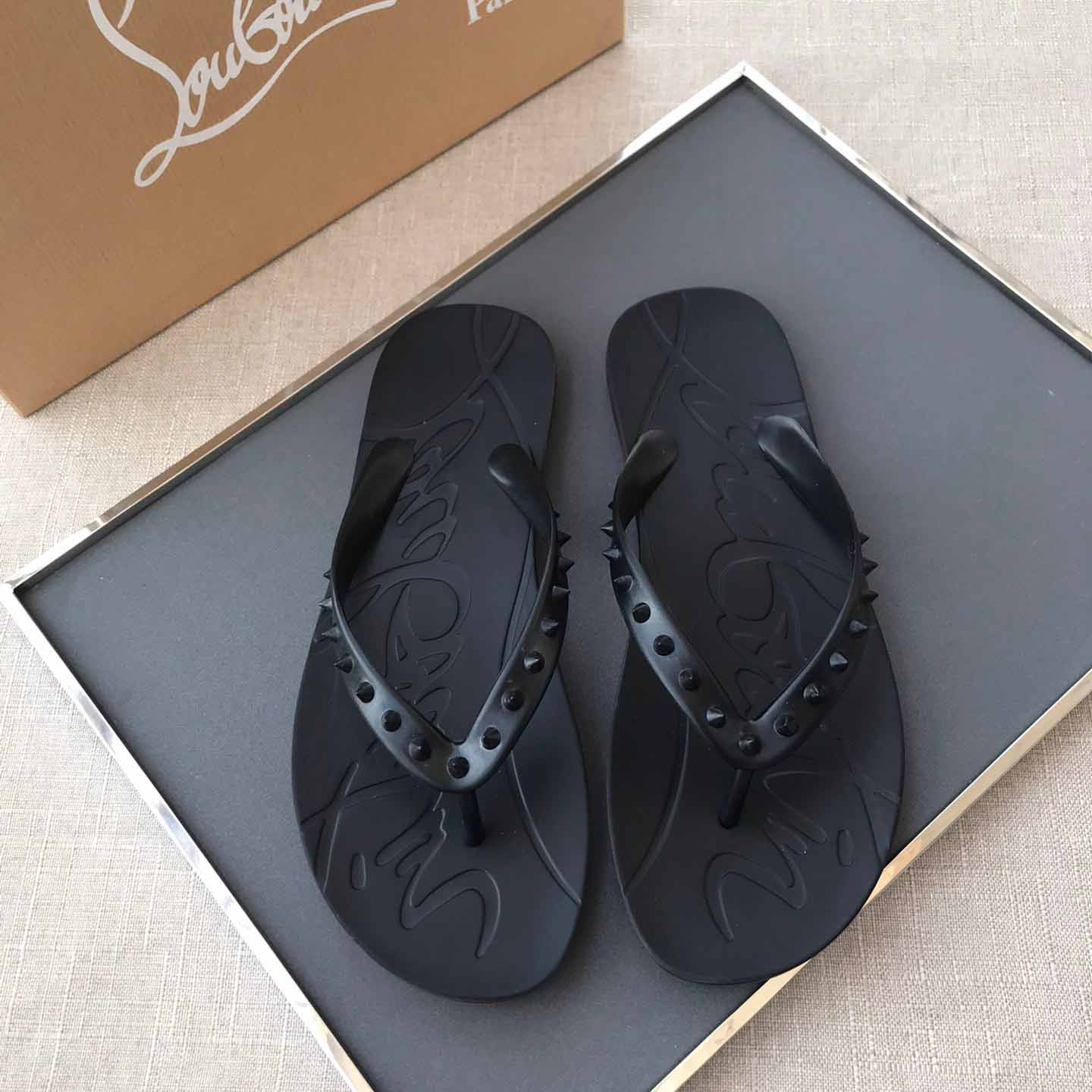 Christian Louboutin CL Loubi Flip Black PVC - EUR FASHION