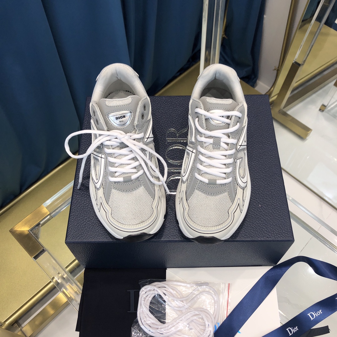 Dior B30 Sneaker Gray Mesh And White Technical Fabric - EUR FASHION