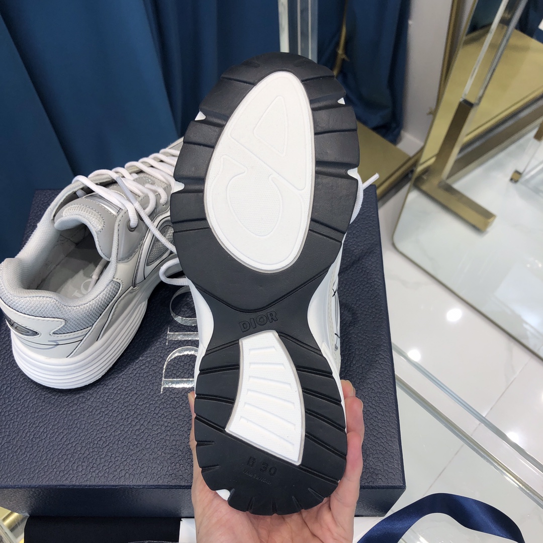 Dior B30 Sneaker Gray Mesh And White Technical Fabric - EUR FASHION