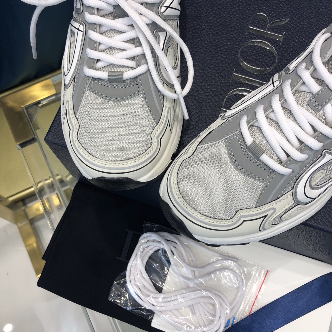 Dior B30 Sneaker Gray Mesh And White Technical Fabric - EUR FASHION