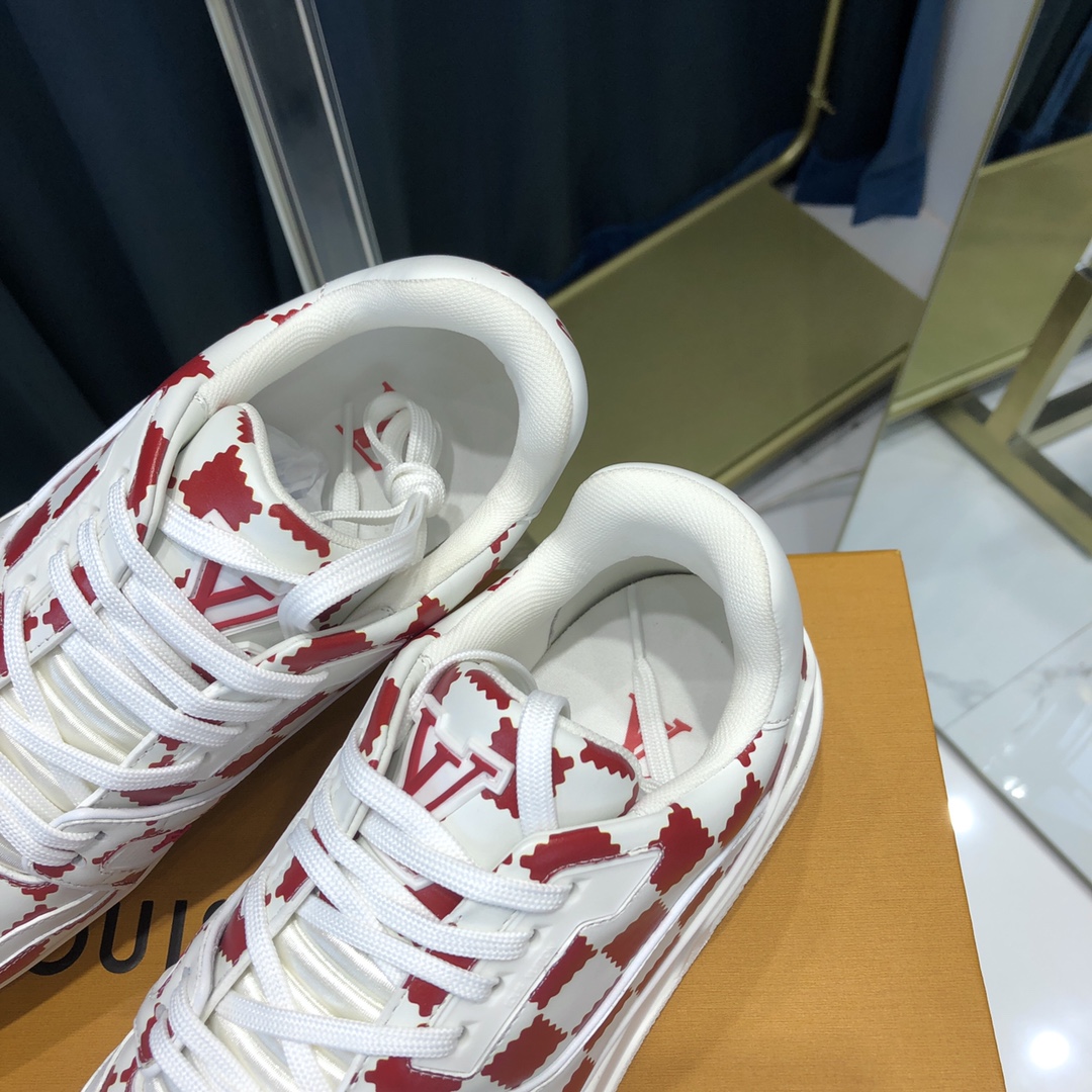 Louis Vuitton Trainer Sneaker Red White Damier - EUR FASHION