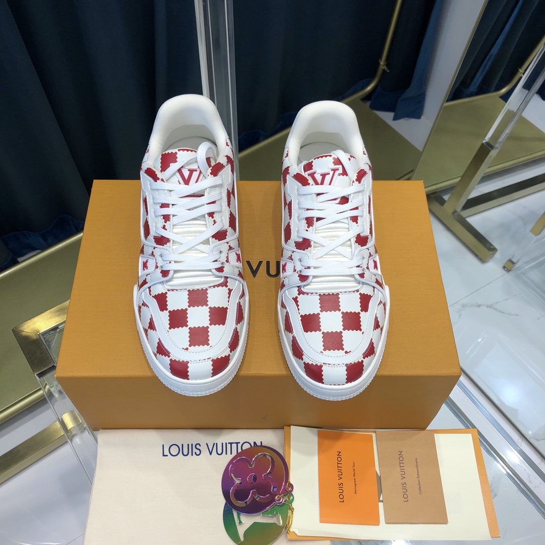 Louis Vuitton Trainer Sneaker Red White Damier - EUR FASHION
