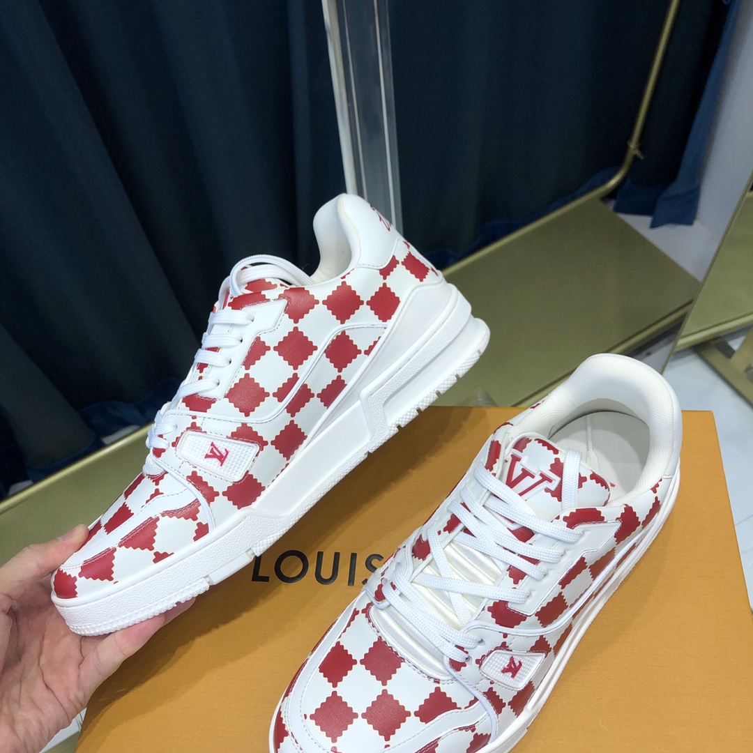 Louis Vuitton Trainer Sneaker Red White Damier - EUR FASHION
