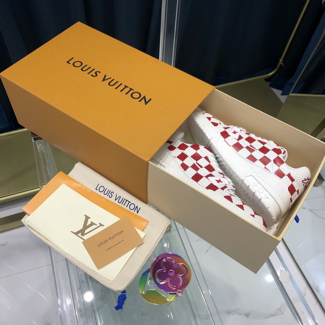 Louis Vuitton Trainer Sneaker Red White Damier - EUR FASHION