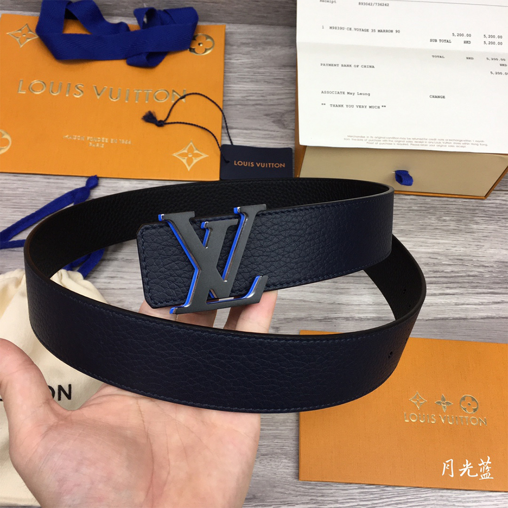 Louis Vuitton 40MM Belt In Black With Blue Buckle - EUR FASHION