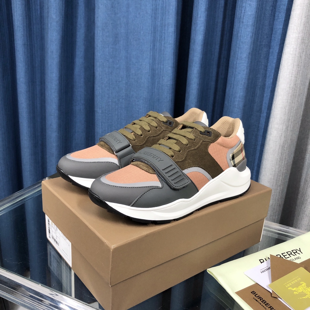 Burberry Check Cotton Canvas And Leather Sneakers - EUR FASHION