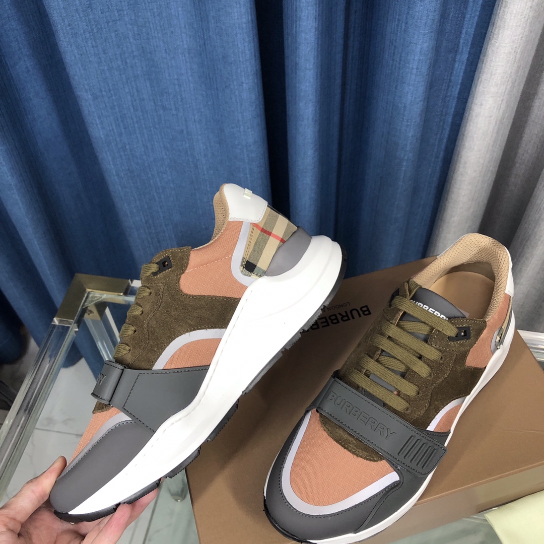 Burberry Check Cotton Canvas And Leather Sneakers - EUR FASHION