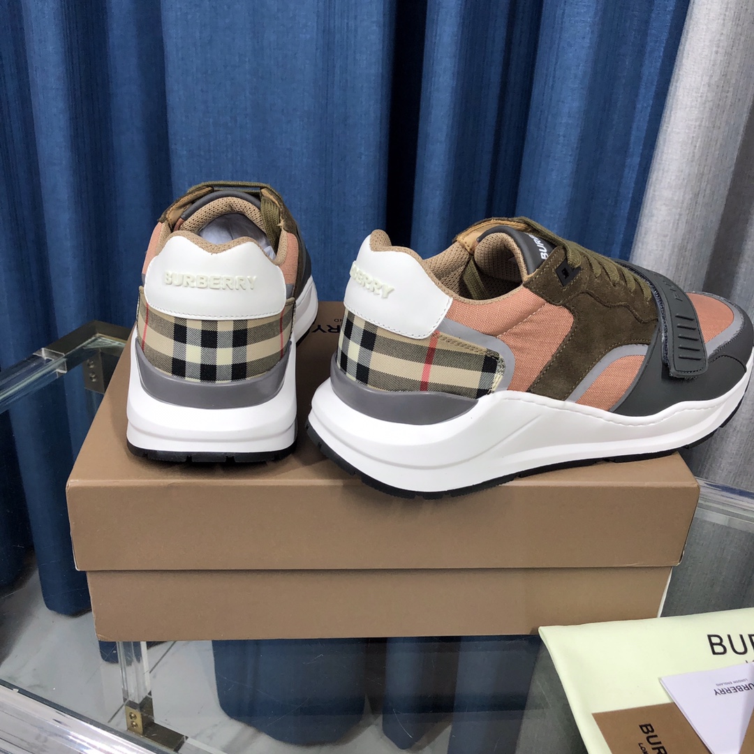 Burberry Check Cotton Canvas And Leather Sneakers - EUR FASHION