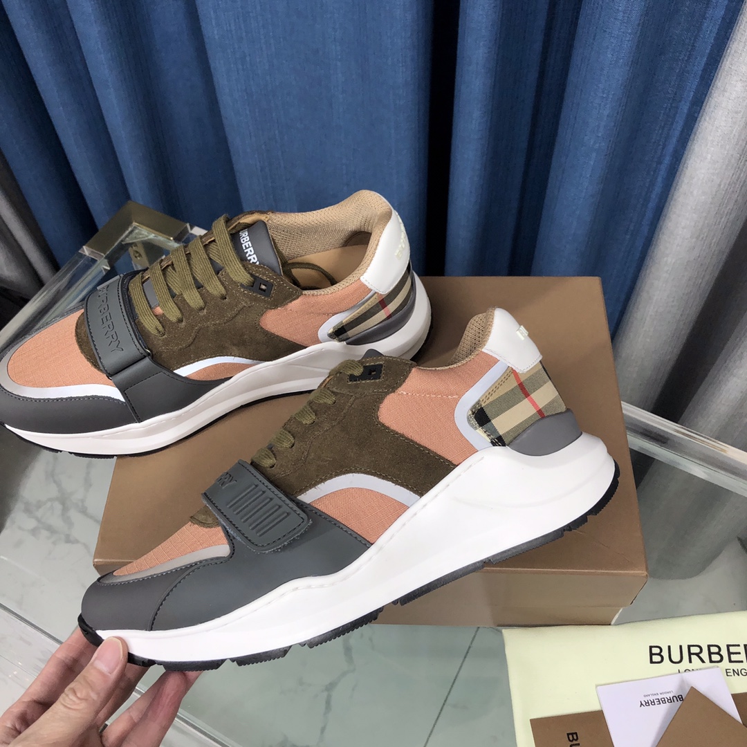 Burberry Check Cotton Canvas And Leather Sneakers - EUR FASHION