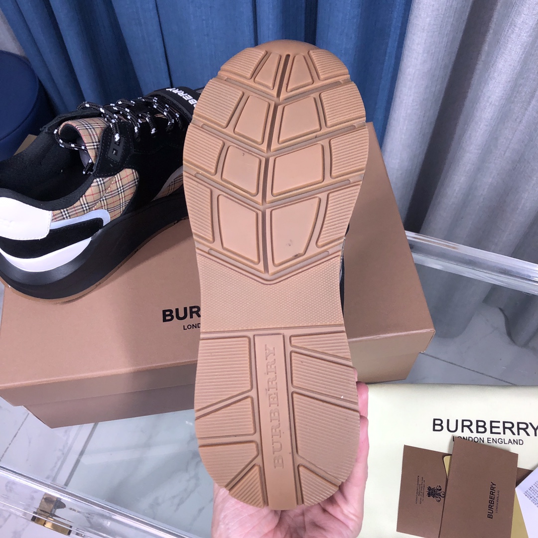 Burberry Check Cotton Canvas And Leather Sneakers - EUR FASHION
