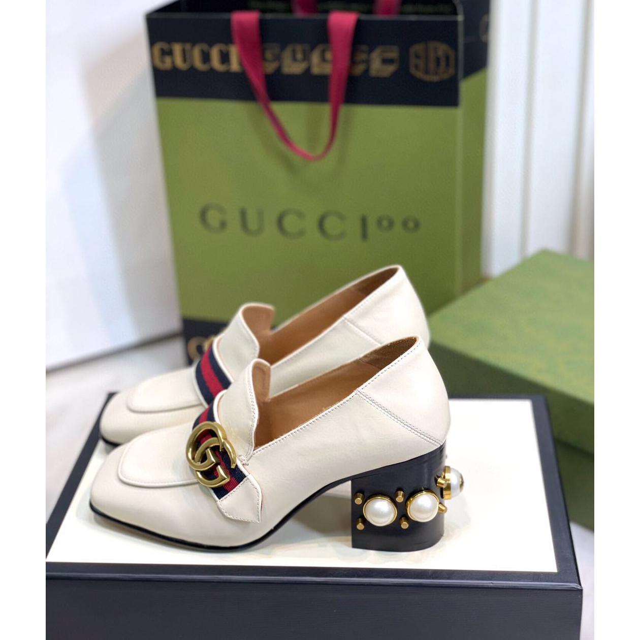 Gucci White Pearl Matchmake Pump - EUR FASHION