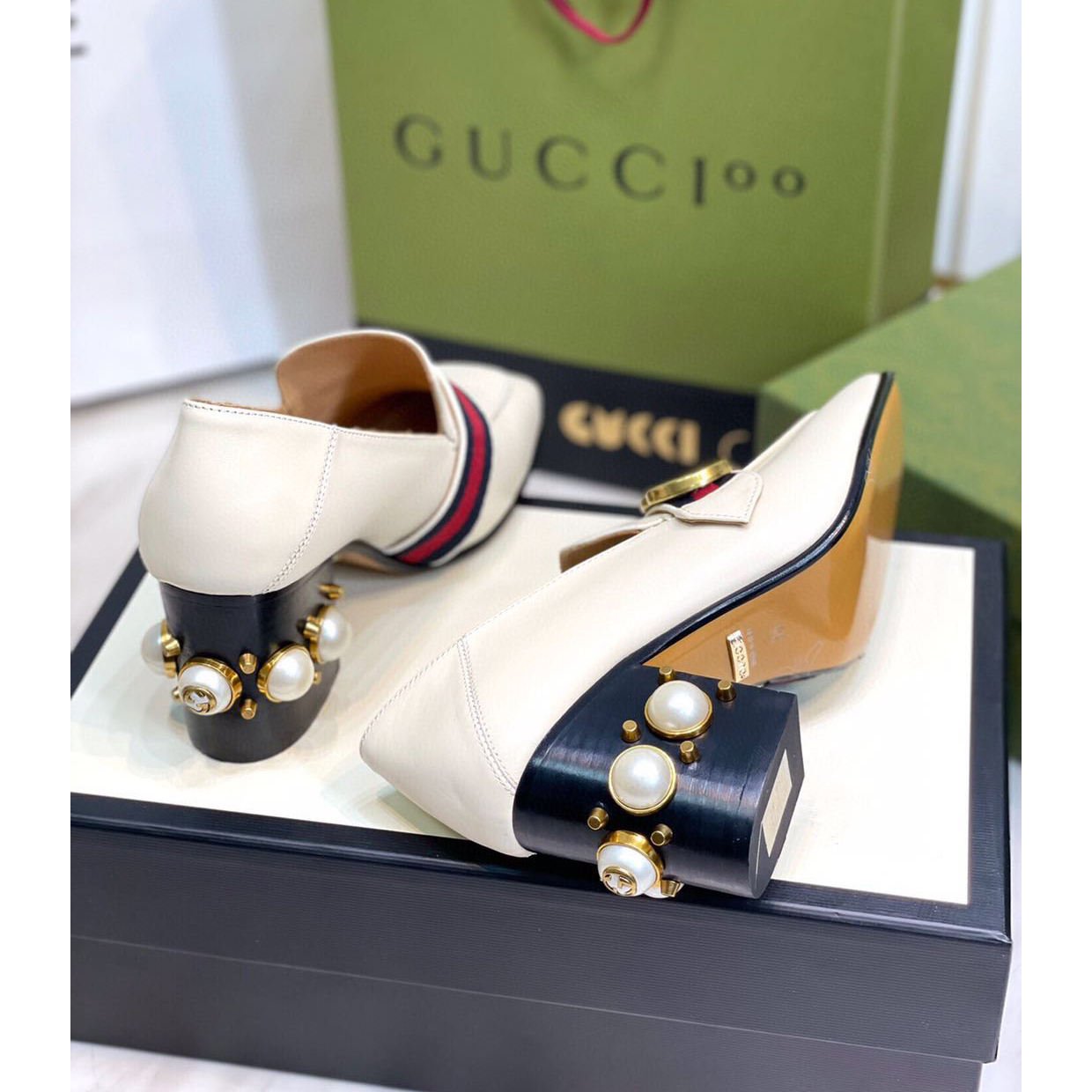 Gucci White Pearl Matchmake Pump - EUR FASHION