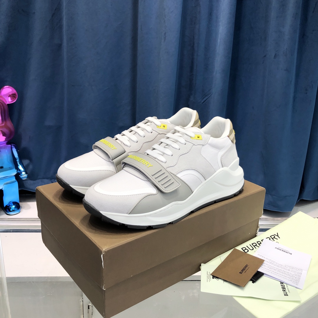Burberry Check Cotton Canvas And Leather Sneakers - EUR FASHION