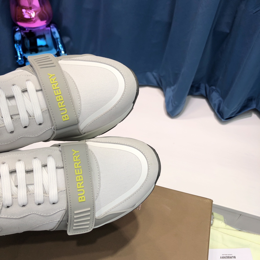 Burberry Check Cotton Canvas And Leather Sneakers - EUR FASHION