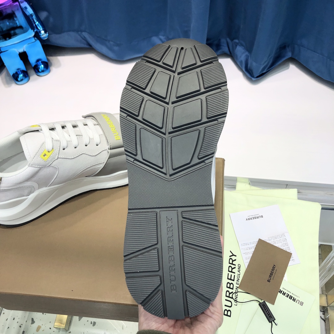 Burberry Check Cotton Canvas And Leather Sneakers - EUR FASHION