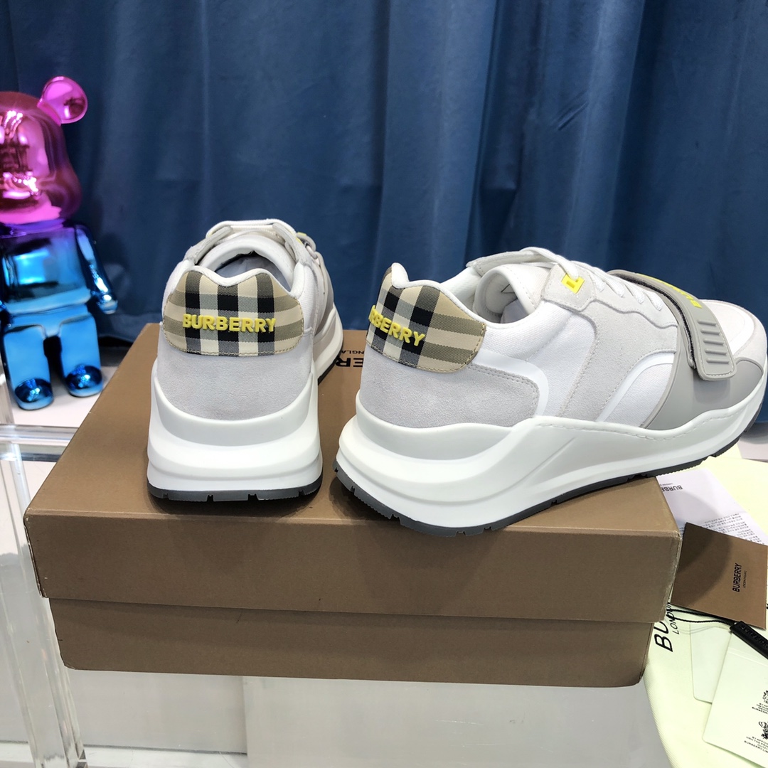 Burberry Check Cotton Canvas And Leather Sneakers - EUR FASHION