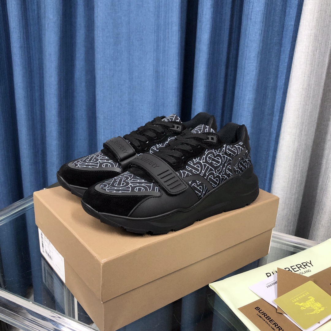 Burberry Check Cotton Canvas And Leather Sneakers - EUR FASHION