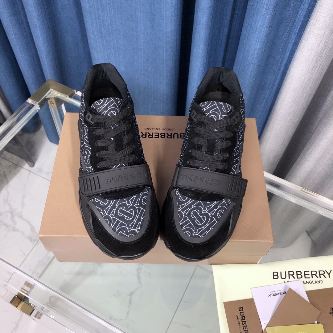 Burberry Check Cotton Canvas And Leather Sneakers - EUR FASHION