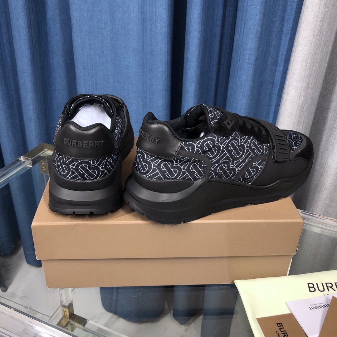 Burberry Check Cotton Canvas And Leather Sneakers - EUR FASHION
