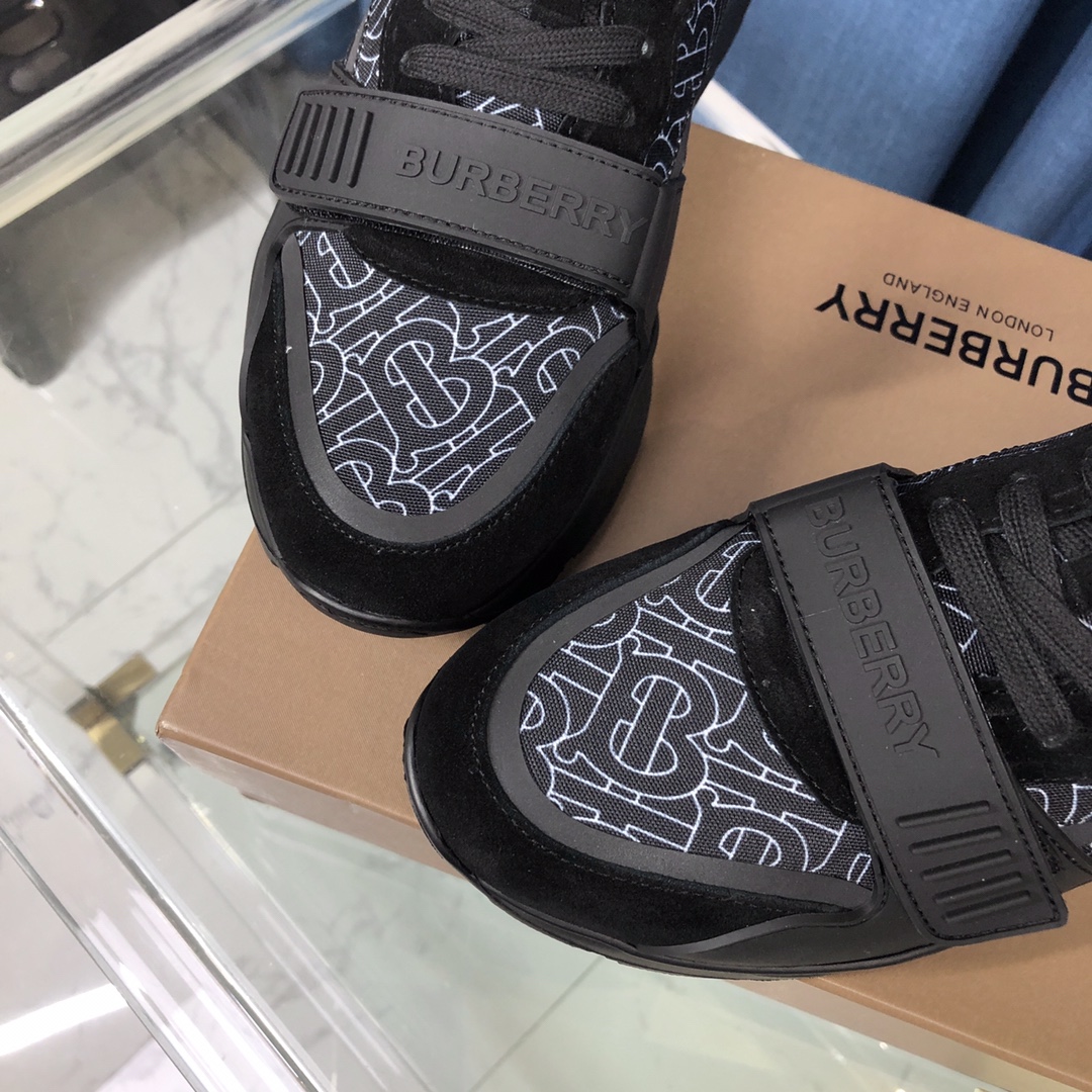 Burberry Check Cotton Canvas And Leather Sneakers - EUR FASHION