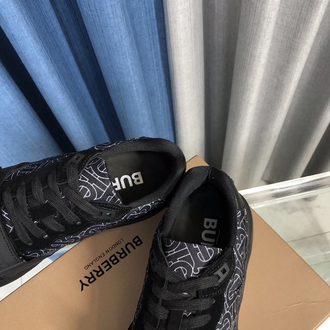 Burberry Check Cotton Canvas And Leather Sneakers - EUR FASHION