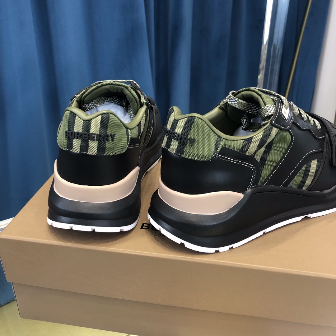 Burberry Check Cotton Canvas And Leather Sneakers - EUR FASHION
